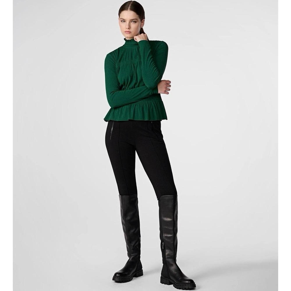 Karl Lagerfeld Paris Women's Long Sleeve Blouse Mockneck Peplum Top XL Green